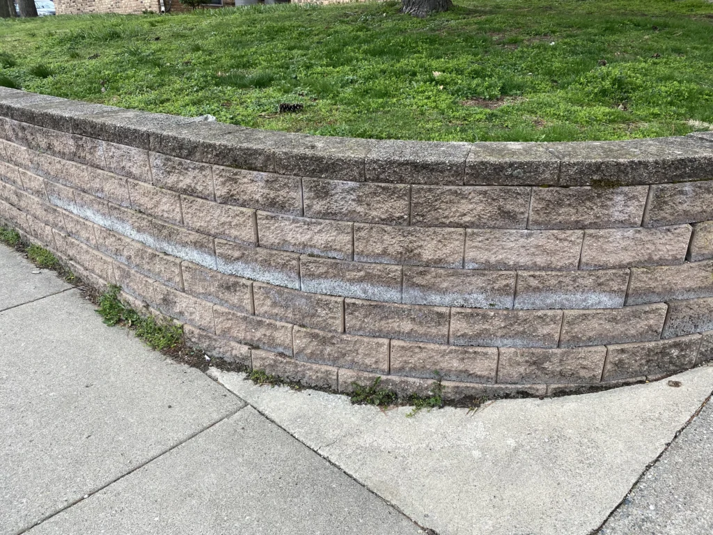 Efflorescence forming on a retaining wall